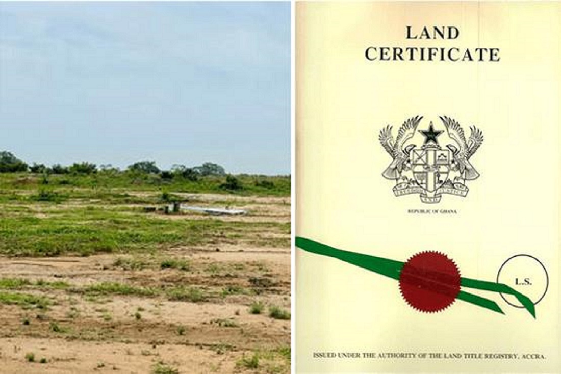 Buyer inspecting land documents before purchasing property in Ghana